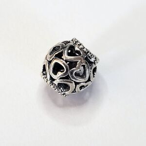 NWT For Pandora Charm Bracelets – Silver Color Openwork Heart Slider Charm